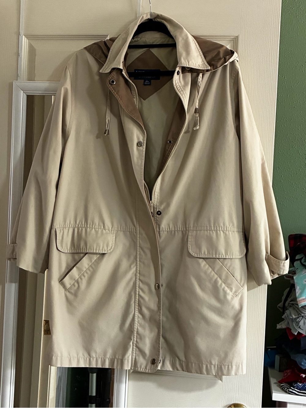 Vintage London Fog Hooded Raincoat Anorak Tan/Beige L/sz14